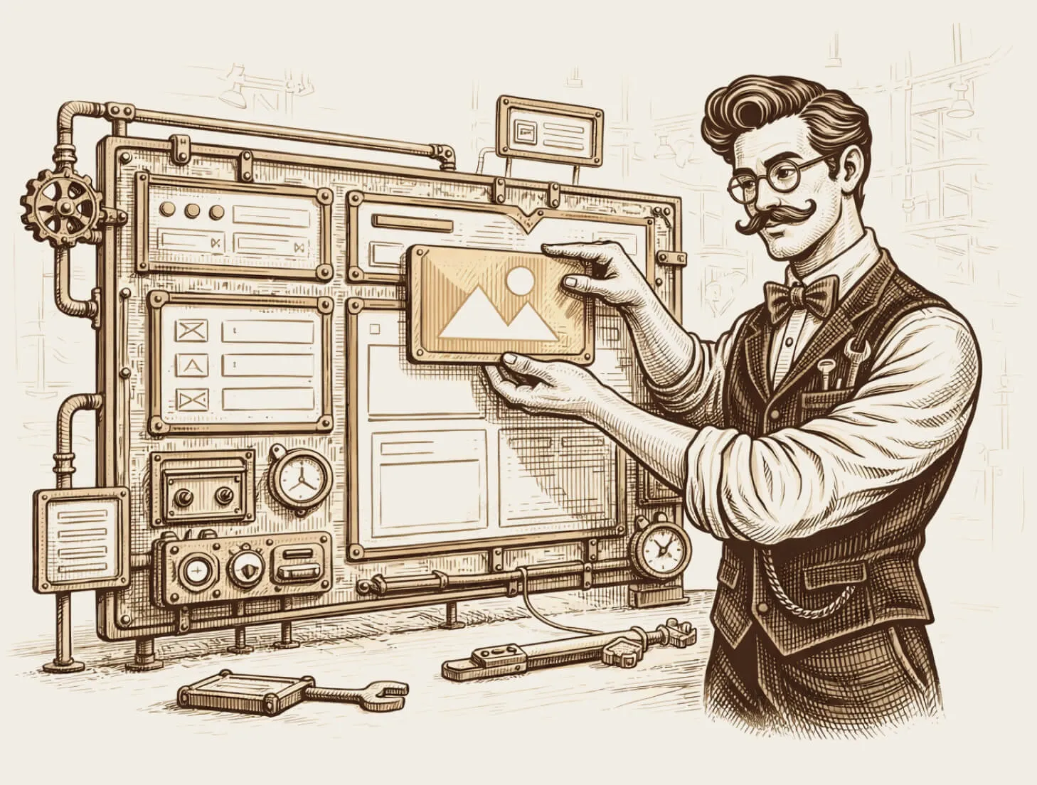 A designer assembling a software interface on a mechanical display