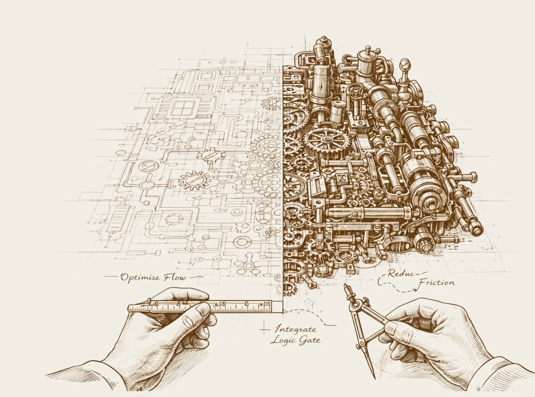 A detailed technology plan evolving into a working machine